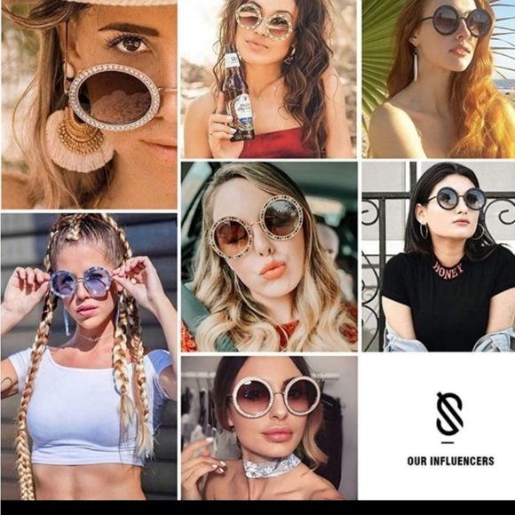 SOJOS Shining Oversized Round Rhinestone Sunglasse - Picture 1 of 8